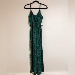 Skies Are Blue Green Maxi Jumpsuit with White Dots